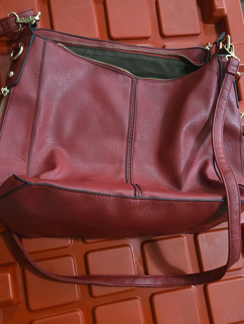 Women's Red Leather-Style Shoulder Bag
